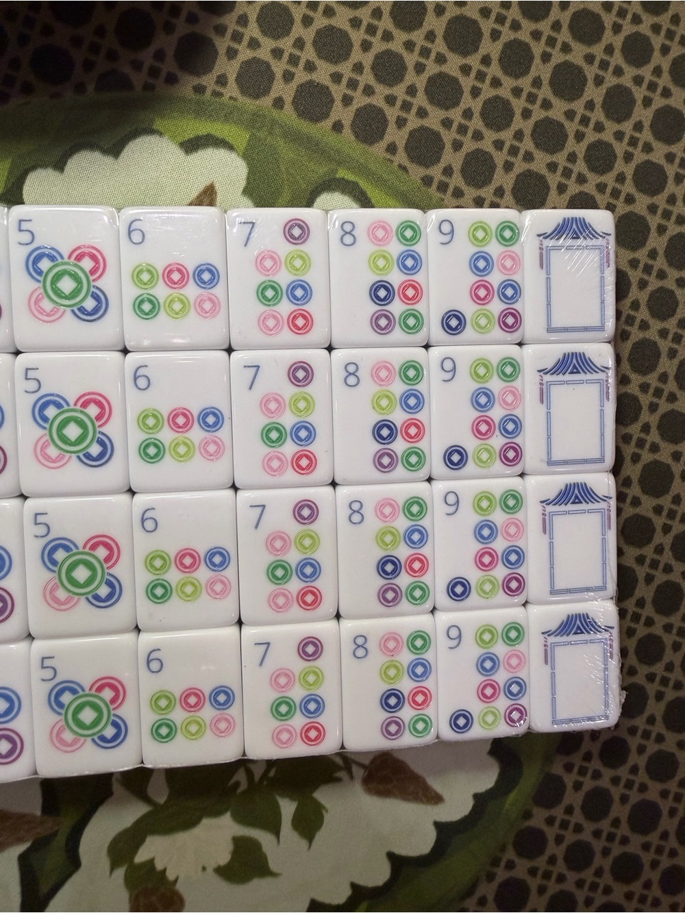 Green Mahjong Tiles Set - Pink & Blue Accents - Picture 10 of 16